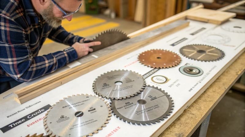 A close-up of different high-speed steel saw blades showing varying tooth counts